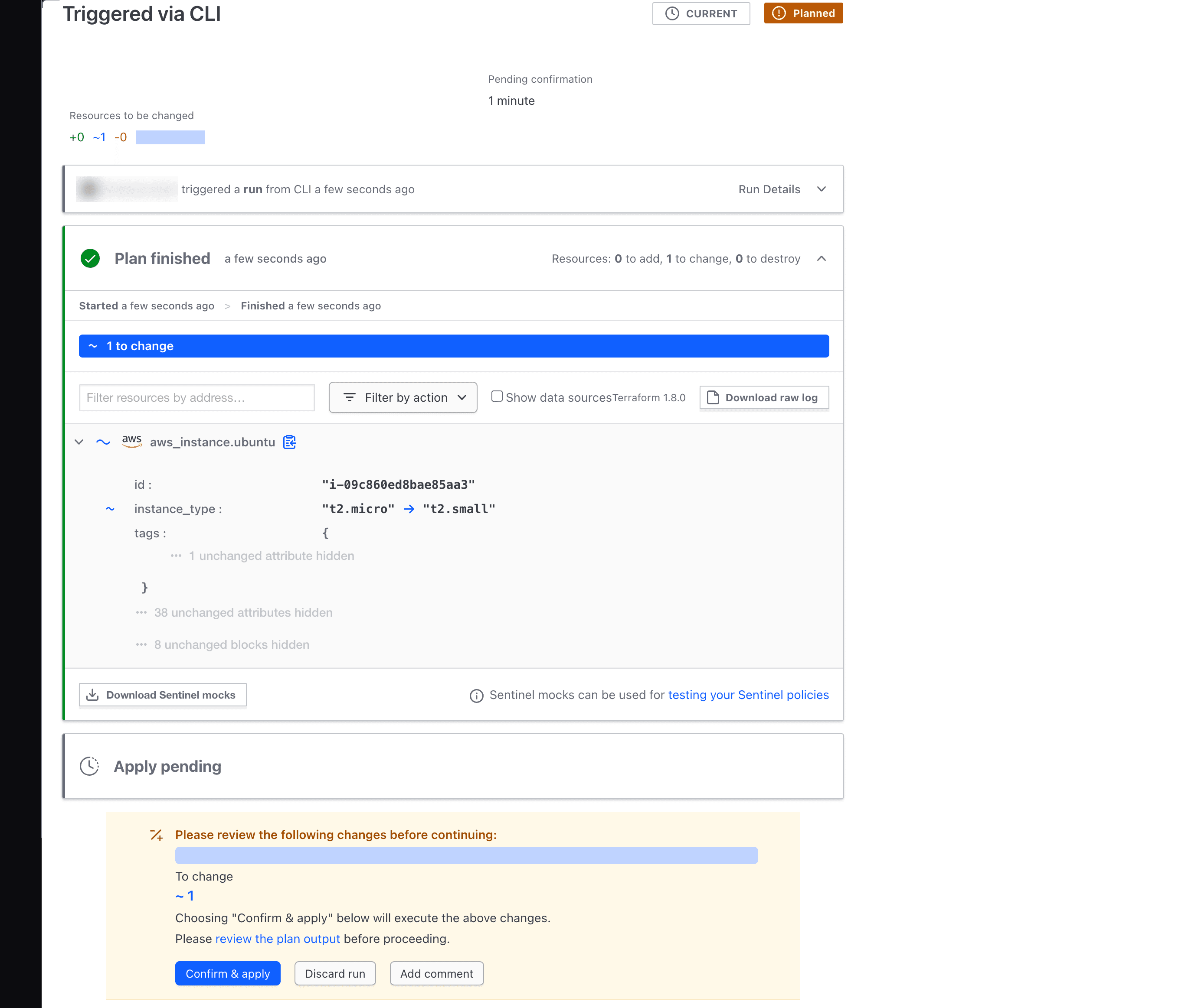 HCP Terraform plan output