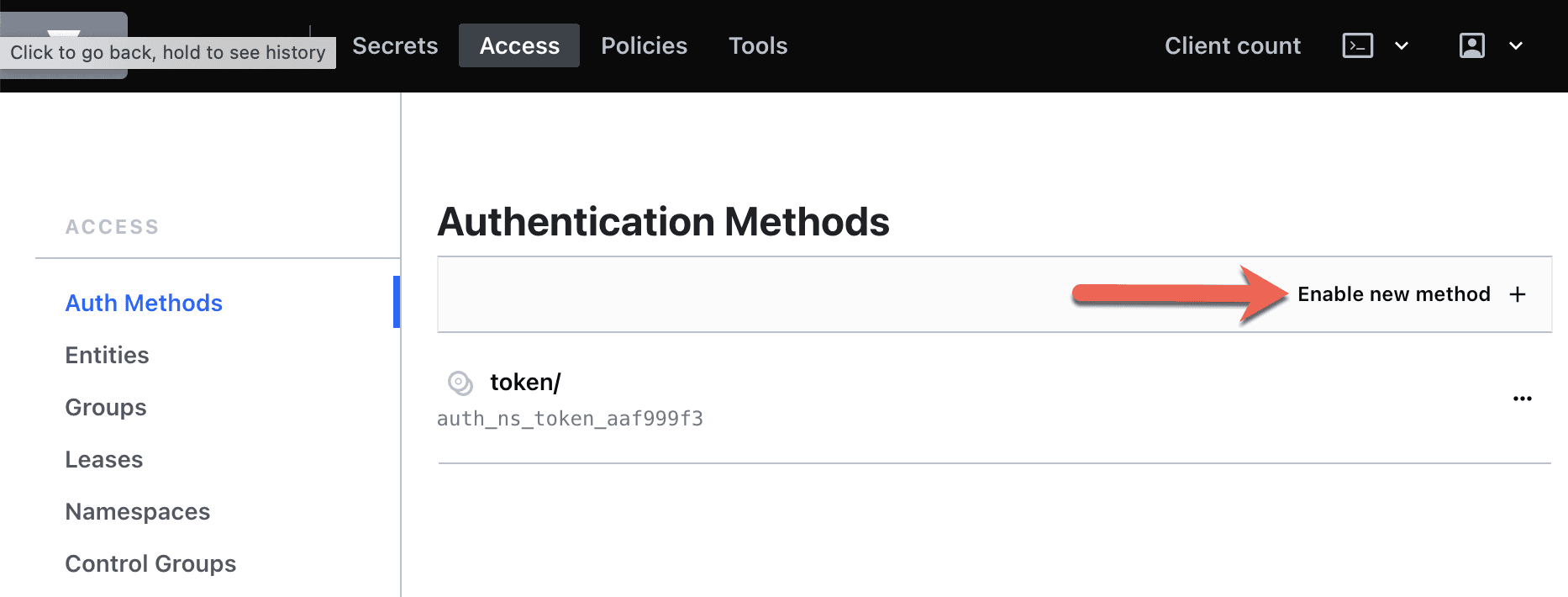 Enable auth method